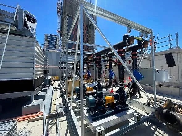 Classic Air and Mechanical Services chilled-water plant on a commercial rooftop in Adelaide